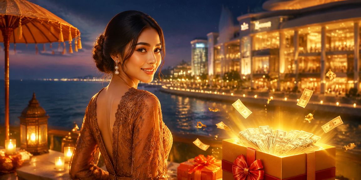 Pengguna mengakses aplikasi casino online di pantai dengan ponsel di tangan